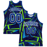 Custom Royal Neon Green-White Geometric Shape Round Neck Sublimation Basketball Suit Jersey