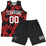 Custom Black White-Red Splash Round Neck Sublimation Basketball Suit Jersey