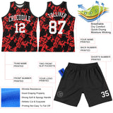 Custom Black White-Red Splash Round Neck Sublimation Basketball Suit Jersey
