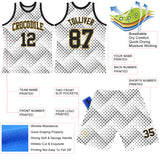 Custom White Black-Old Gold Geometric Shape Round Neck Sublimation Basketball Suit Jersey