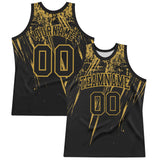 Custom Black Old Gold Splash Round Neck Sublimation Basketball Suit Jersey