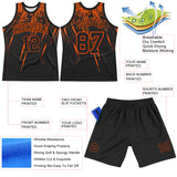 Custom Black Orange Splash Round Neck Sublimation Basketball Suit Jersey