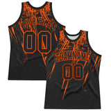 Custom Black Orange Splash Round Neck Sublimation Basketball Suit Jersey