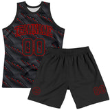 Custom Black Red Slant Lines Round Neck Sublimation Basketball Suit Jersey