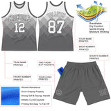 Custom White Steel Gray Gradient Square Shapes Round Neck Sublimation Basketball Suit Jersey