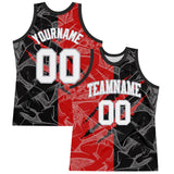 Custom Graffiti Pattern White Black Red-Gray Scratch Round Neck Sublimation Basketball Suit Jersey