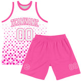 Custom White Pink Gradient Square Shapes Round Neck Sublimation Basketball Suit Jersey