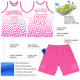 Custom White Pink Gradient Square Shapes Round Neck Sublimation Basketball Suit Jersey