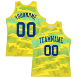 Custom Gold Royal-Light Blue Line Round Neck Sublimation Basketball Suit Jersey