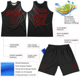 Custom Black Red Line Round Neck Sublimation Basketball Suit Jersey