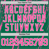 Custom Kelly Green Pink-White Splash Round Neck Sublimation Basketball Suit Jersey