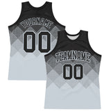 Custom Black Silver Gradient Square Shapes Round Neck Sublimation Basketball Suit Jersey