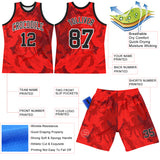 Custom Red Black-White Splash Round Neck Sublimation Basketball Suit Jersey