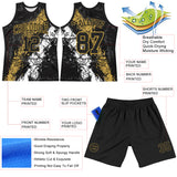 Custom Black Old Gold-White Splash Round Neck Sublimation Basketball Suit Jersey