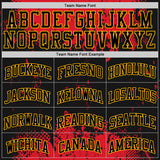 Custom Black Red-Gold Abstract Splatter Grunge Art Round Neck Sublimation Basketball Suit Jersey