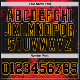 Custom Black Red-Gold Abstract Splatter Grunge Art Round Neck Sublimation Basketball Suit Jersey