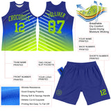 Custom Royal Neon Green-White Line Round Neck Sublimation Basketball Suit Jersey