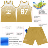Custom White Old Gold Gradient Square Shapes Round Neck Sublimation Basketball Suit Jersey
