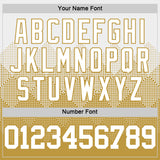 Custom White Old Gold Gradient Square Shapes Round Neck Sublimation Basketball Suit Jersey