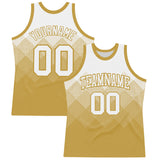 Custom White Old Gold Gradient Square Shapes Round Neck Sublimation Basketball Suit Jersey