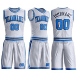 Custom White Powder Blue-Navy Round Neck Suit Basketball Jersey