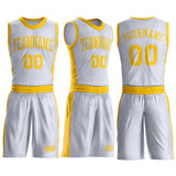 Custom White Gold Round Neck Suit Basketball Jersey
