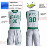 Custom White Kelly Green Round Neck Suit Basketball Jersey
