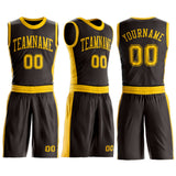 Custom Brown Gold Round Neck Suit Basketball Jersey