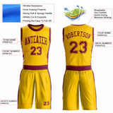 Custom Gold Maroon Round Neck Suit Basketball Jersey
