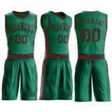 Custom Kelly Green Brown Round Neck Suit Basketball Jersey