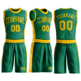 Custom Kelly Green Gold Round Neck Suit Basketball Jersey