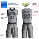 Custom Gray Navy Round Neck Suit Basketball Jersey