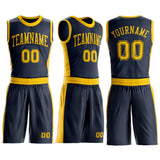 Custom Navy Gold Round Neck Suit Basketball Jersey