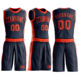 Custom Navy Orange Round Neck Suit Basketball Jersey