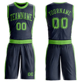 Custom Navy Neon Green Round Neck Suit Basketball Jersey