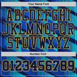 Custom Thunder Blue Navy Lakes Blue-Gold Geometric Stripe Round Neck Sublimation Basketball Suit Jersey