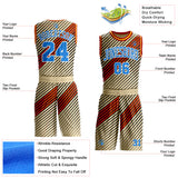 Custom Cream Powder Blue Black White Red-Gold Geometric Stripe Round Neck Sublimation Basketball Suit Jersey