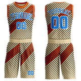 Custom Cream Powder Blue Black White Red-Gold Geometric Stripe Round Neck Sublimation Basketball Suit Jersey