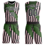 Custom Black Steel Gray Light Pink Green-White Wave Stripe Round Neck Sublimation Basketball Suit Jersey