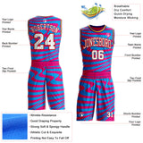 Custom Hot Pink White Blue Red Purple-Gold Wave Stripe Fluid Round Neck Sublimation Basketball Suit Jersey