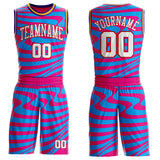Custom Hot Pink White Blue Red Purple-Gold Wave Stripe Fluid Round Neck Sublimation Basketball Suit Jersey