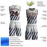 Custom White Brown Gray Navy-Yellow Checkerboard Diagonal Stripe Round Neck Sublimation Basketball Suit Jersey
