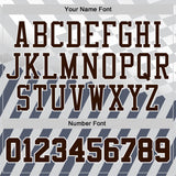 Custom White Brown Gray Navy-Yellow Checkerboard Diagonal Stripe Round Neck Sublimation Basketball Suit Jersey