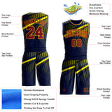 Custom Blue Crimson Gold-Navy Gradient Grid Stripe Round Neck Sublimation Basketball Suit Jersey
