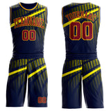 Custom Blue Crimson Gold-Navy Gradient Grid Stripe Round Neck Sublimation Basketball Suit Jersey
