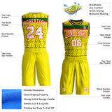 Custom Yellow White Green Gray Orange-Navy Lightning Stripe Round Neck Sublimation Basketball Suit Jersey