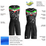 Custom Black Neon Green Red-White Geometric Chevron Stripe Paint Splatter Round Neck Sublimation Basketball Suit Jersey
