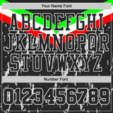 Custom Black Neon Green Red-White Geometric Chevron Stripe Paint Splatter Round Neck Sublimation Basketball Suit Jersey
