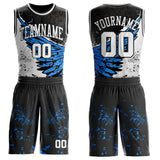 Custom Black White-Blue Wing Splash Ink Boho Style Round Neck Sublimation Basketball Uniform Jersey