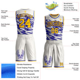Custom White Yellow-Blue Mountain Eagle Wing Boho Style Round Neck Sublimation Basketball Uniform Jersey